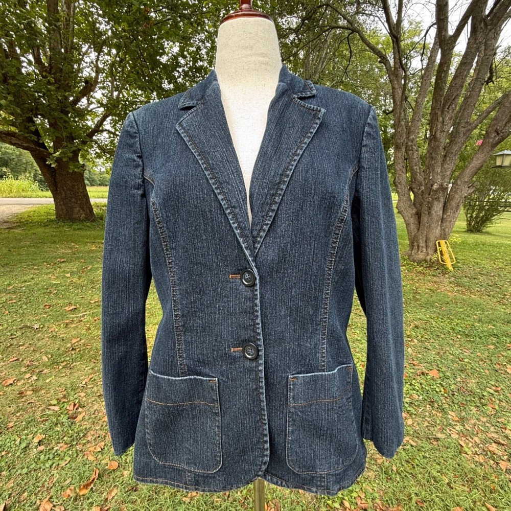 Marks & Spencer Womens Denim Blazer Dark Indigo Blue Cotton Jacket UK 18/US 14